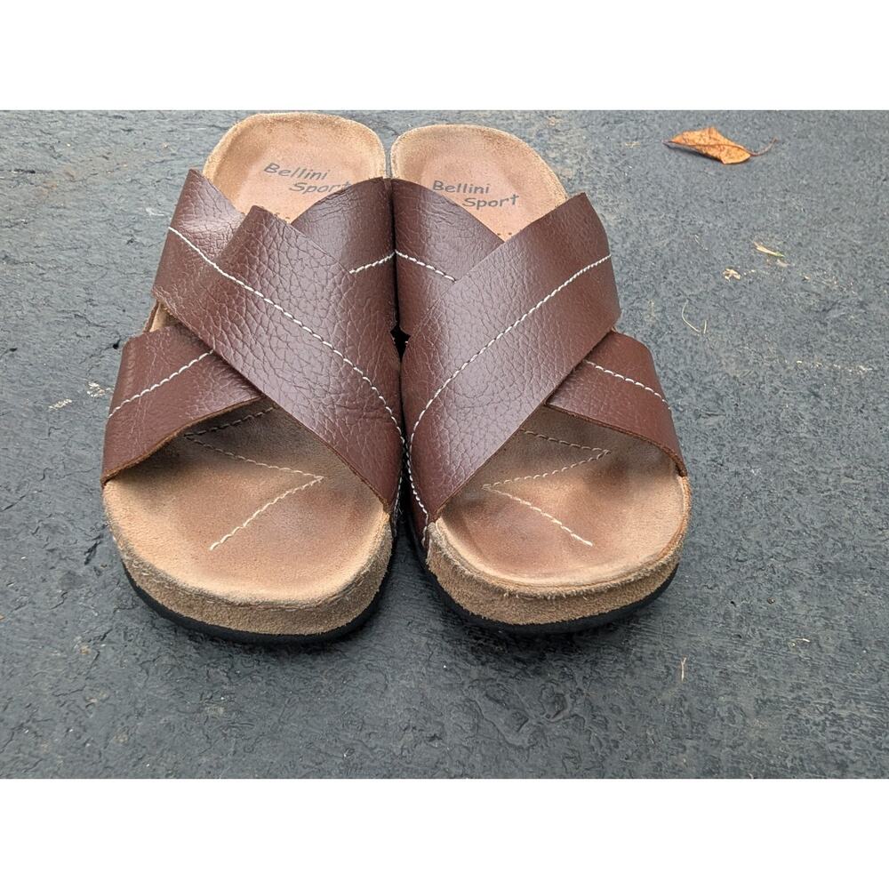 Bellini Sport Womens Brown Leather Sandals Sz 7 Strappy Slip On Minimalist